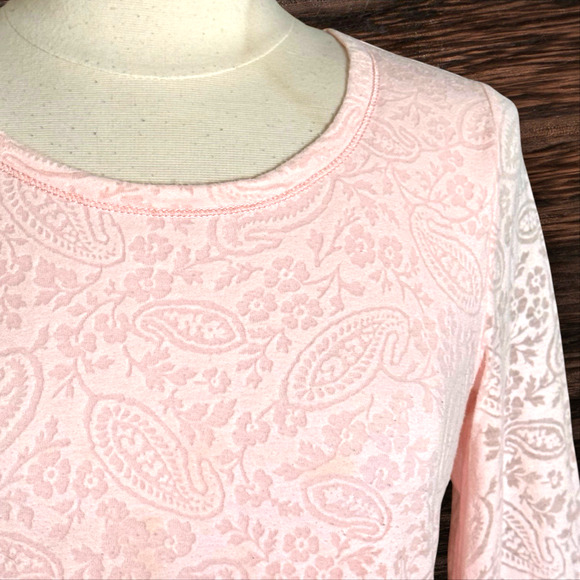LRL Lauren Jeans Co Paisley Top Sz M Grown-up Pink Sheer Lined Green Label Beach - Picture 2 of 5